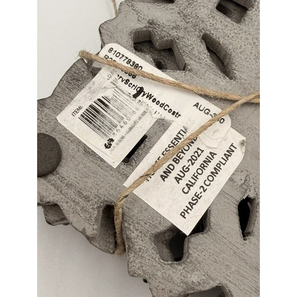 Artisan Market Hand Carved Wood Coasters Gray Distressed Set of 4 Farmhouse 4x4